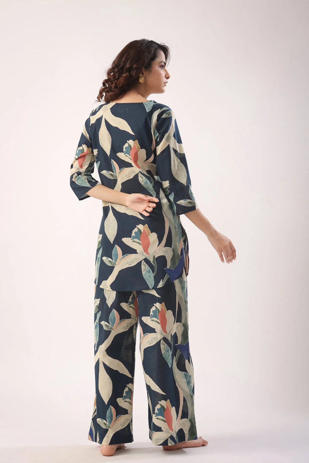 Tunic & Wide-Leg Floral Printed Cotton Coord Set