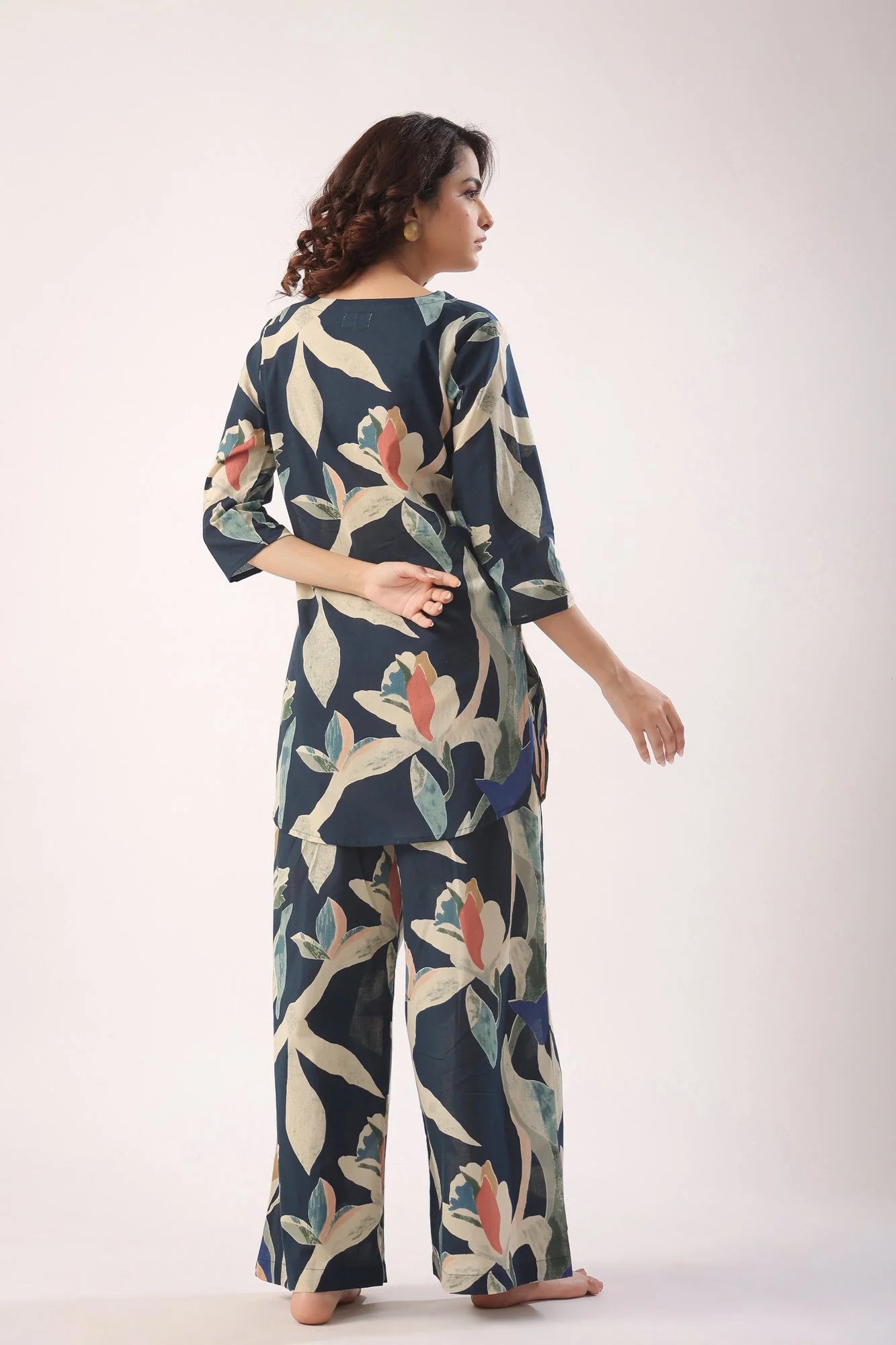 Tunic & Wide-Leg Floral Printed Cotton Coord Set