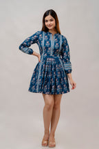 Blue Charming Floral Fit & Flare Dress