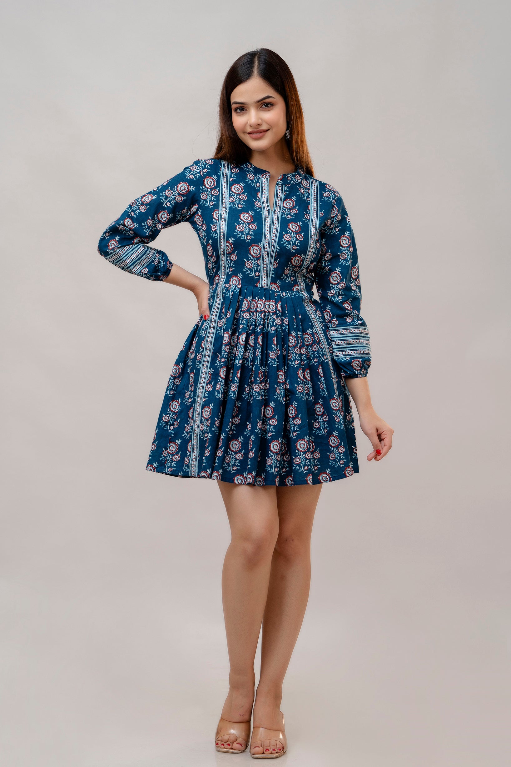Blue Charming Floral Fit & Flare Dress