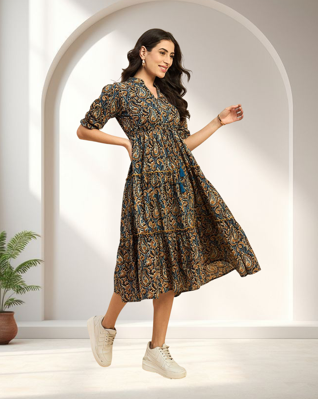 Elegant Paisley Print Western Dress for Women .
