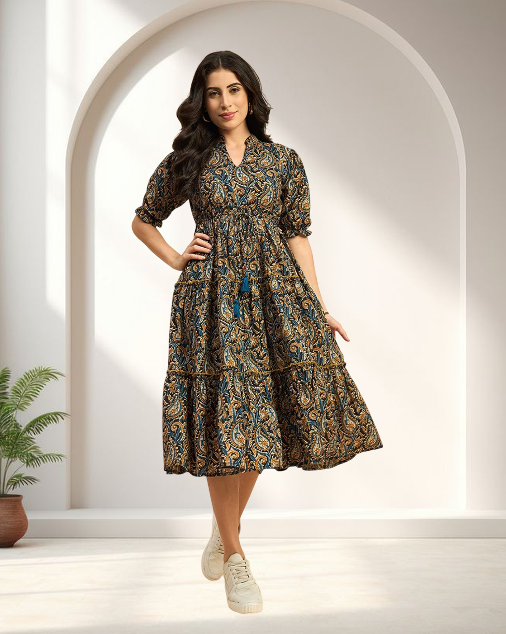 Elegant Paisley Print Western Dress for Women .