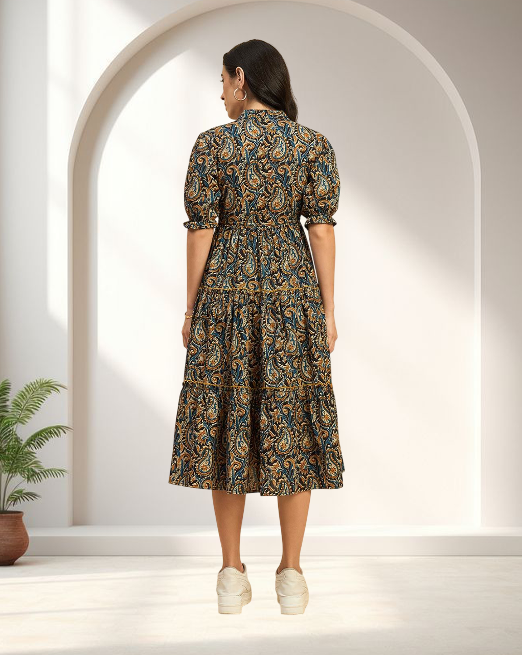 Elegant Paisley Print Western Dress for Women .