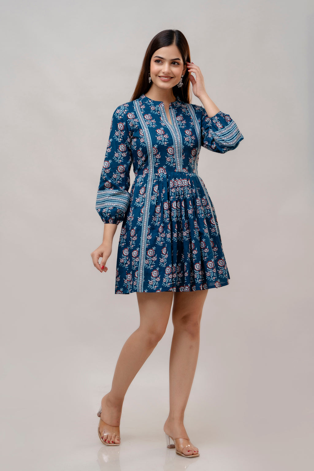 Blue Charming Floral Fit & Flare Dress