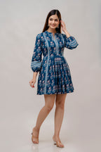 Blue Charming Floral Fit & Flare Dress