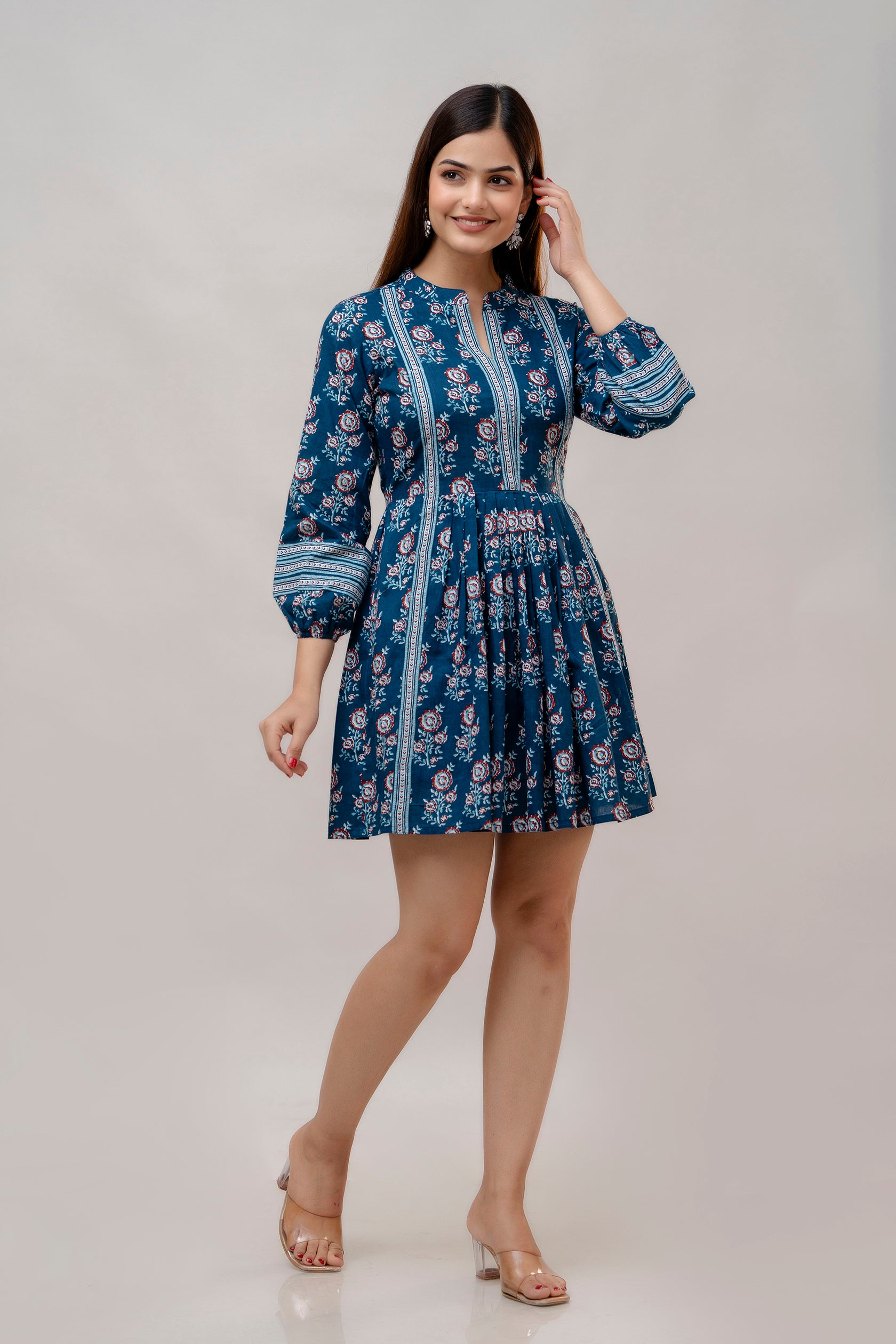 Blue Charming Floral Fit & Flare Dress