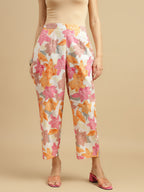 Peach Blossom Floral Rayon Kurti Pant Co-Ord Set for Women