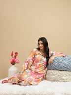 Peach Blossom Floral Rayon Kurti Pant Co-Ord Set for Women