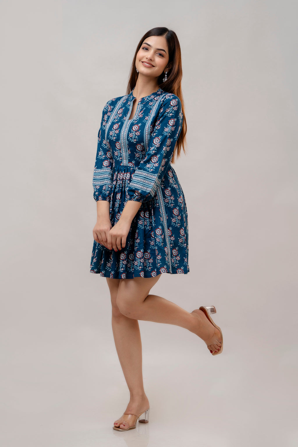 Blue Charming Floral Fit & Flare Dress