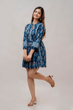 Blue Charming Floral Fit & Flare Dress