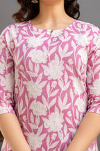 Soft Cotton Printed Casual Top – Pink & White