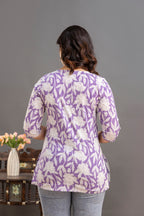 Elegant Floral Cotton Top with 3/4th Sleeves – Lavender