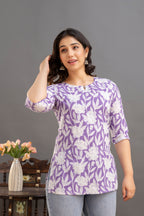 Elegant Floral Cotton Top with 3/4th Sleeves – Lavender