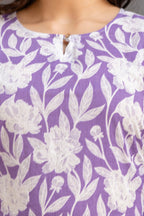 Elegant Floral Cotton Top with 3/4th Sleeves – Lavender