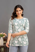 Elegant White Blossom Print Cotton Top