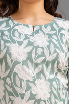 Elegant White Blossom Print Cotton Top