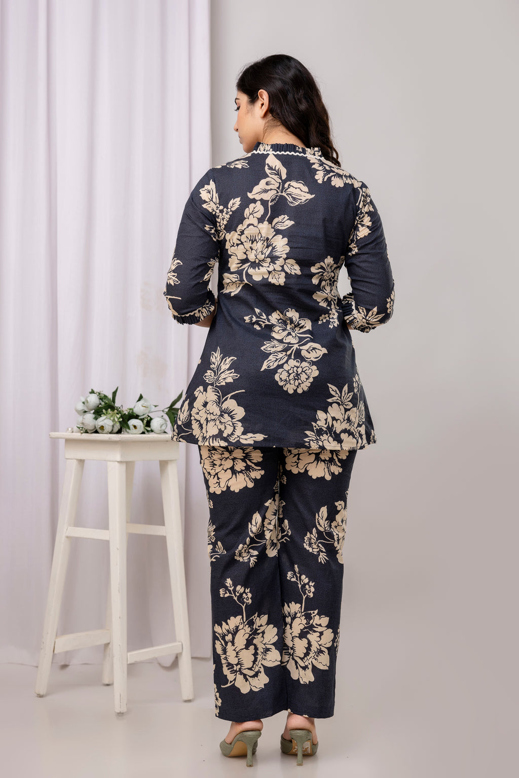 Navy Floral Straight Fit Co-Ord Set