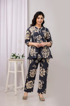 Navy Floral Straight Fit Co-Ord Set