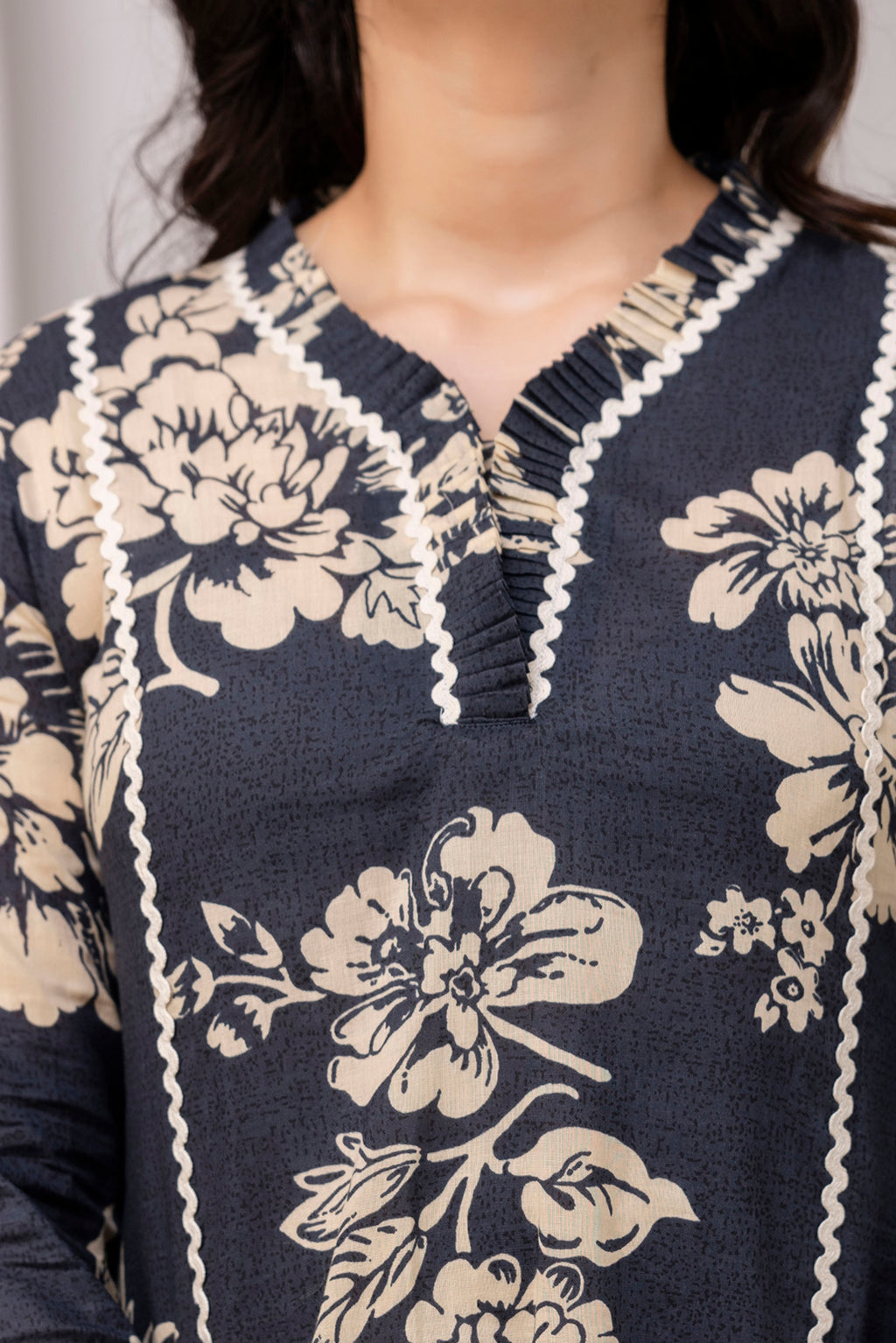 Navy Floral Straight Fit Co-Ord Set