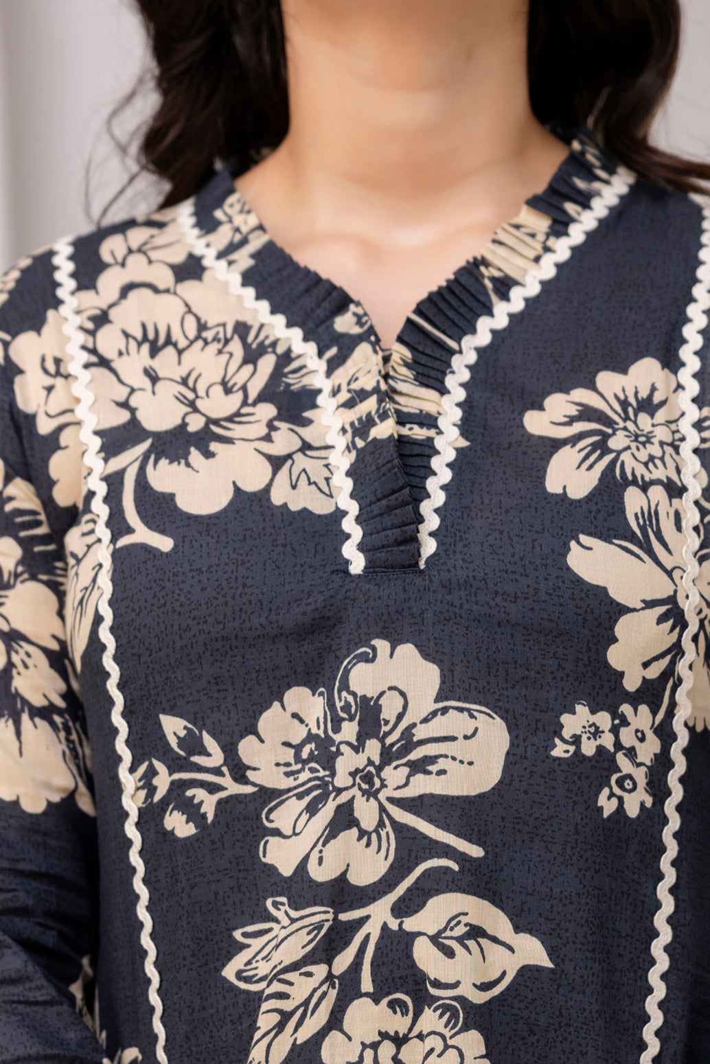 Navy Floral Straight Fit Co-Ord Set