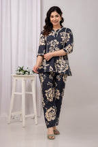Navy Floral Straight Fit Co-Ord Set