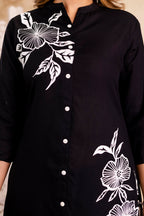 Black Floral Printed Rayon Kurta & Pant Set for Women