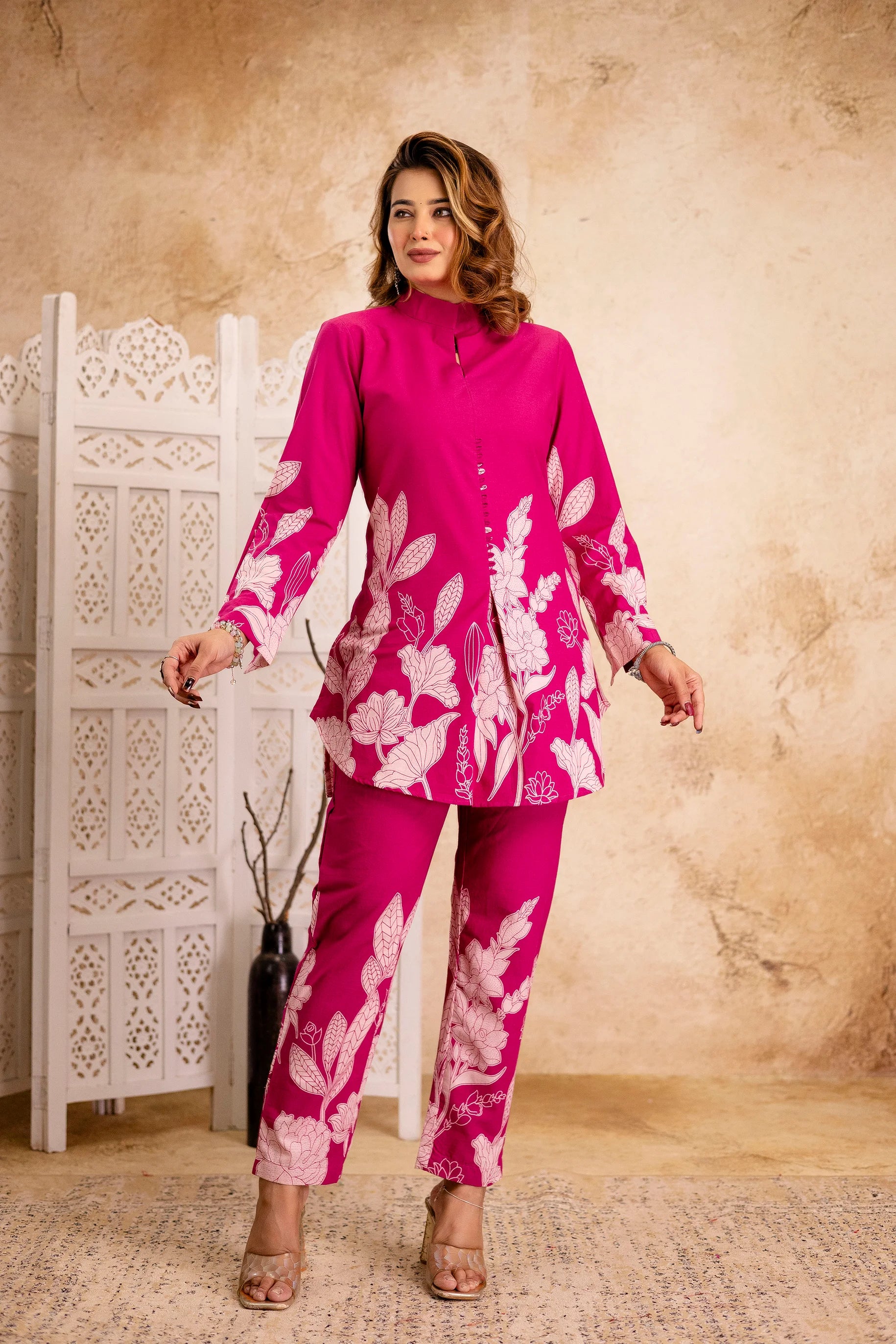 Fuchsia Floral Printed Cotton Coord Set