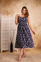 Midnight Bloom Floral Strappy Midi Dress