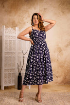 Midnight Bloom Floral Strappy Midi Dress