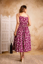 Berry Bloom Floral Strappy Midi Dress