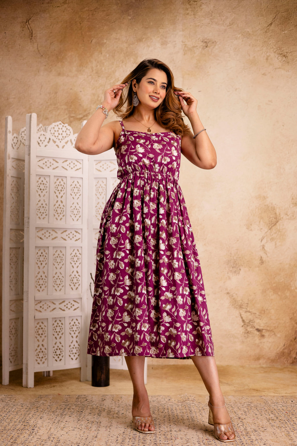 Berry Bloom Floral Strappy Midi Dress