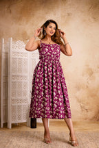 Berry Bloom Floral Strappy Midi Dress