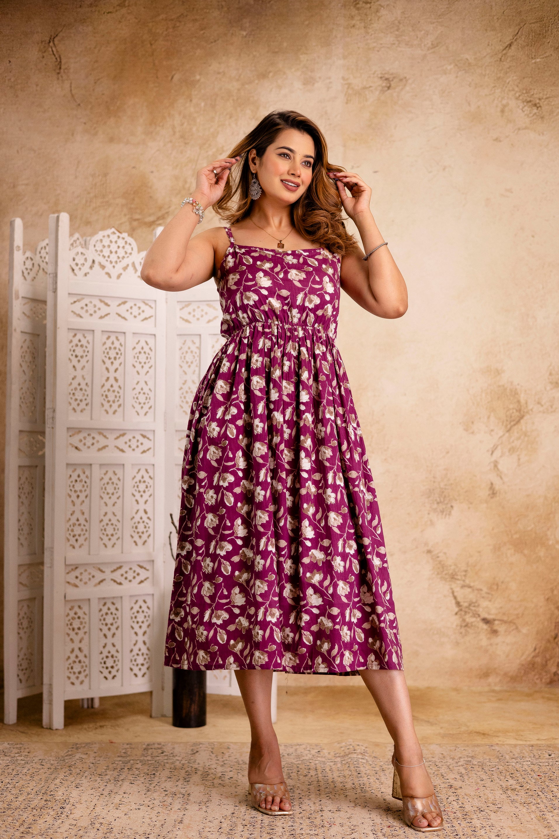 Berry Bloom Floral Strappy Midi Dress