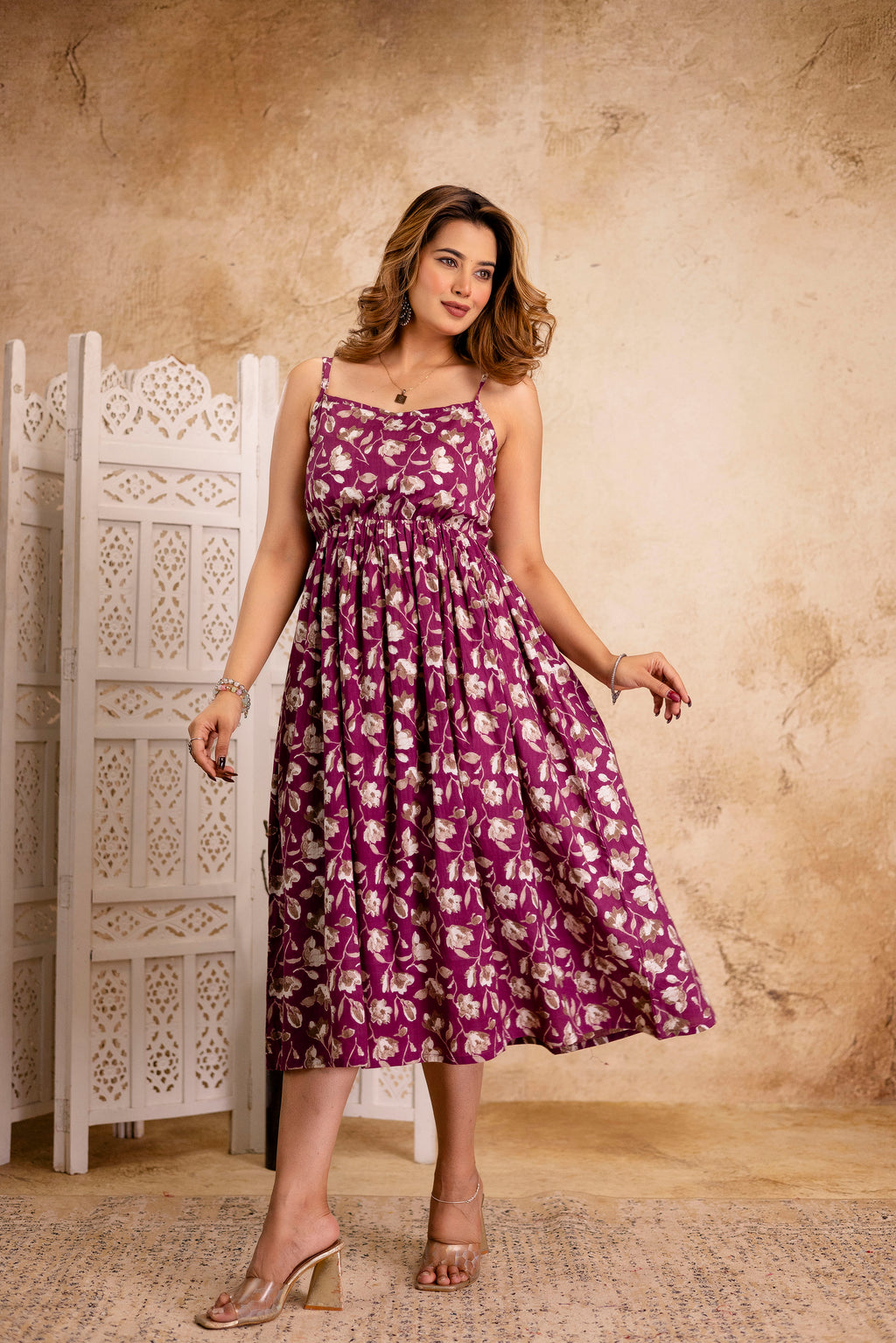 Berry Bloom Floral Strappy Midi Dress