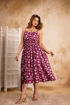 Berry Bloom Floral Strappy Midi Dress