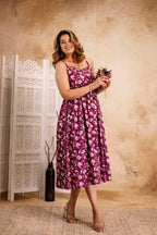 Berry Bloom Floral Strappy Midi Dress