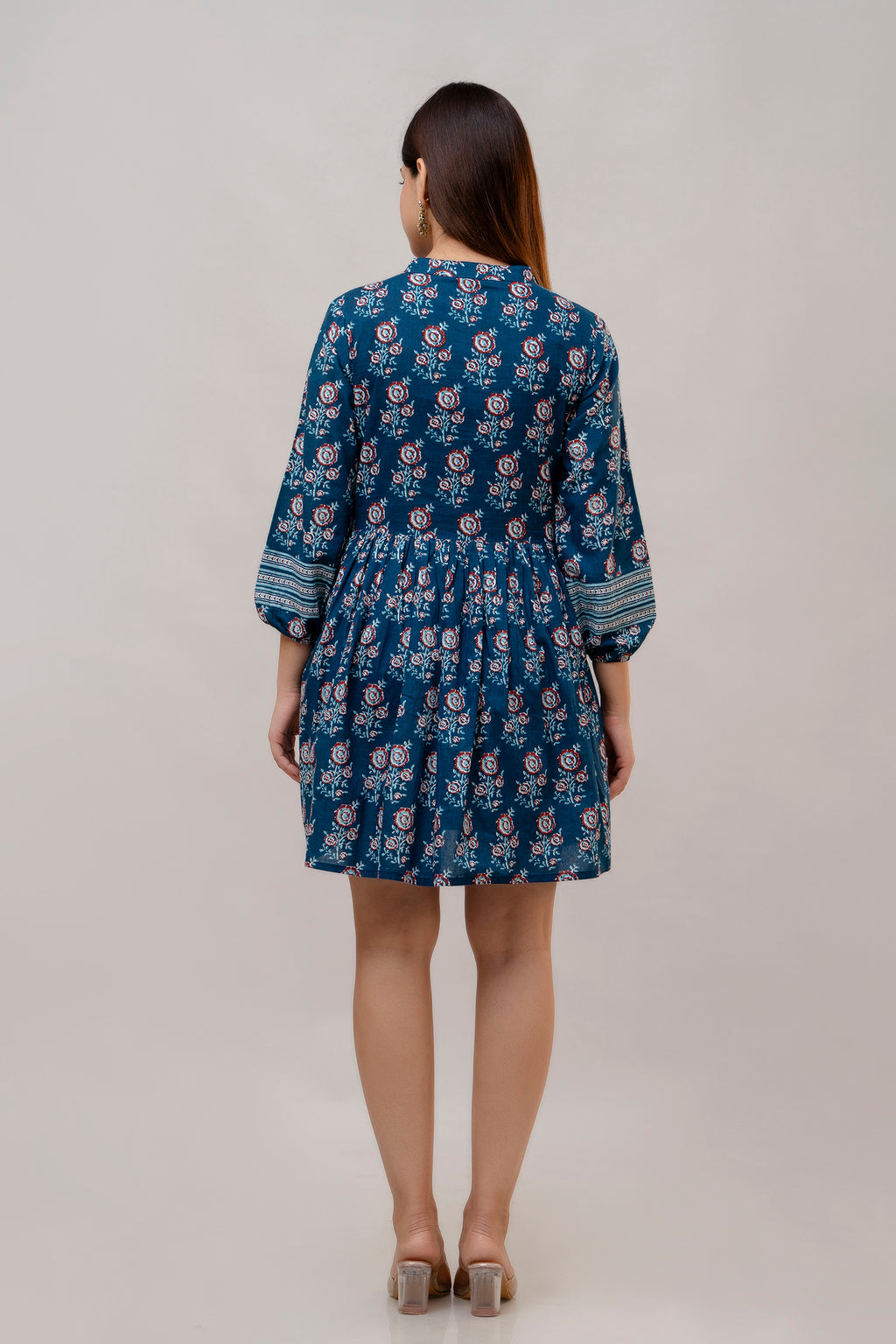 Blue Charming Floral Fit & Flare Dress