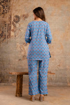 Women’s Blue Floral Printed Cotton Nightwear Set