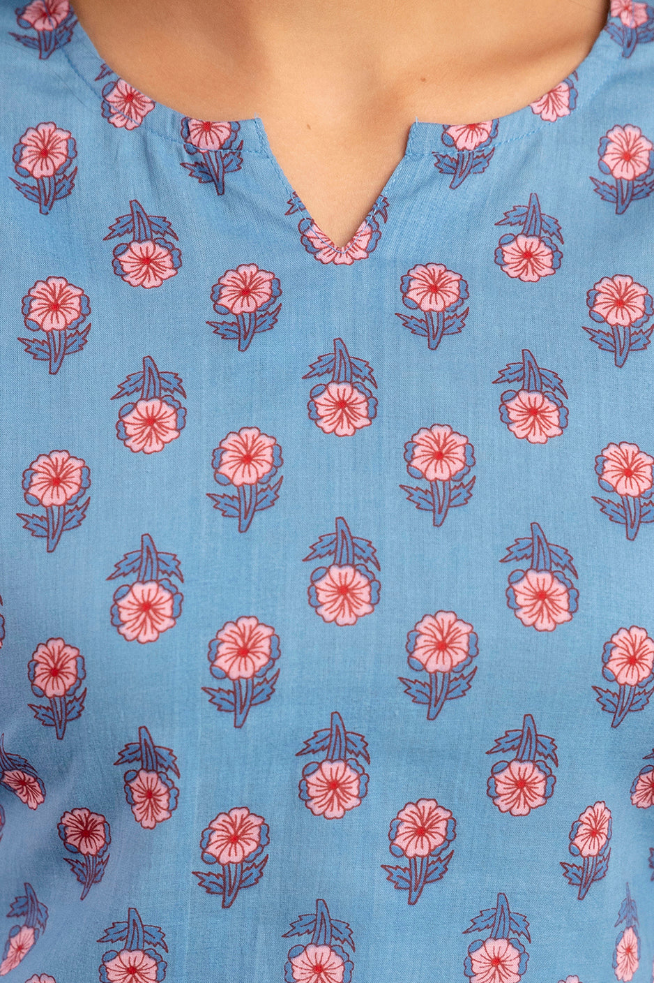 Women’s Blue Floral Printed Cotton Nightwear Set