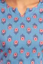 Women’s Blue Floral Printed Cotton Nightwear Set