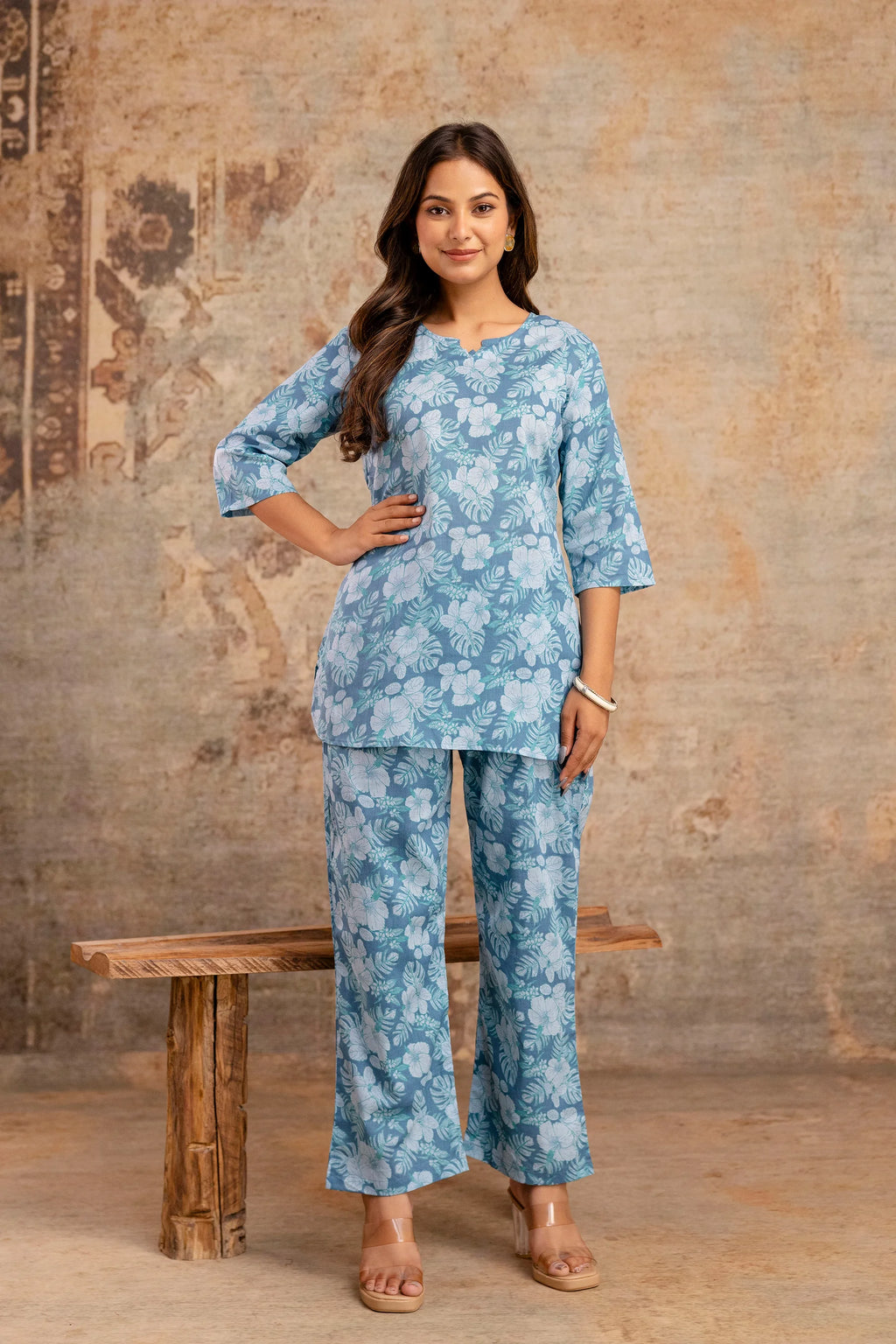 Blue Blossom Cotton Night Suit for Women – Ultra-Soft Relaxed Fit