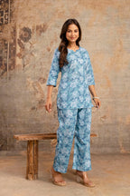 Blue Blossom Cotton Night Suit for Women – Ultra-Soft Relaxed Fit
