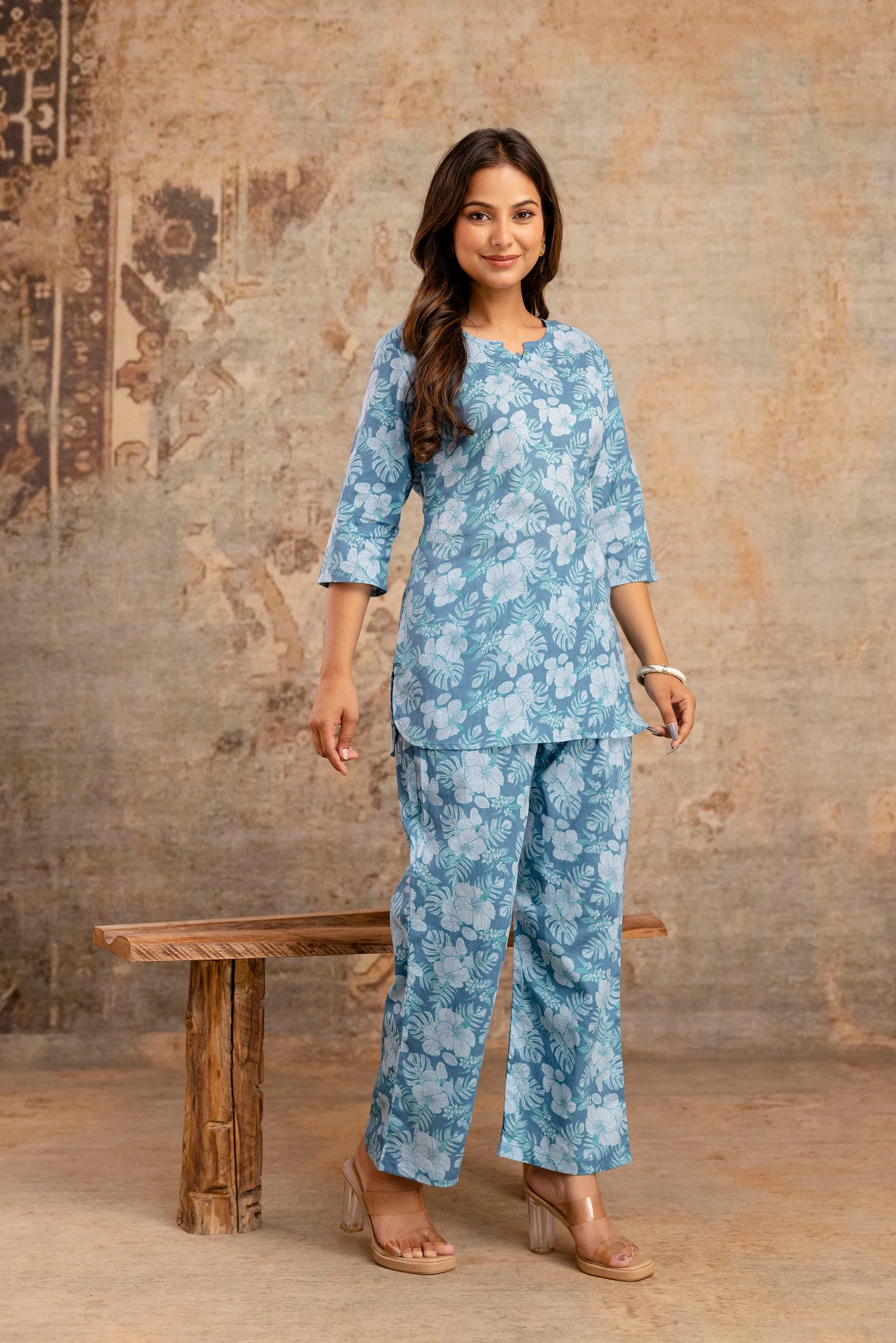 Blue Blossom Cotton Night Suit for Women – Ultra-Soft Relaxed Fit