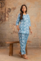 Blue Blossom Cotton Night Suit for Women – Ultra-Soft Relaxed Fit
