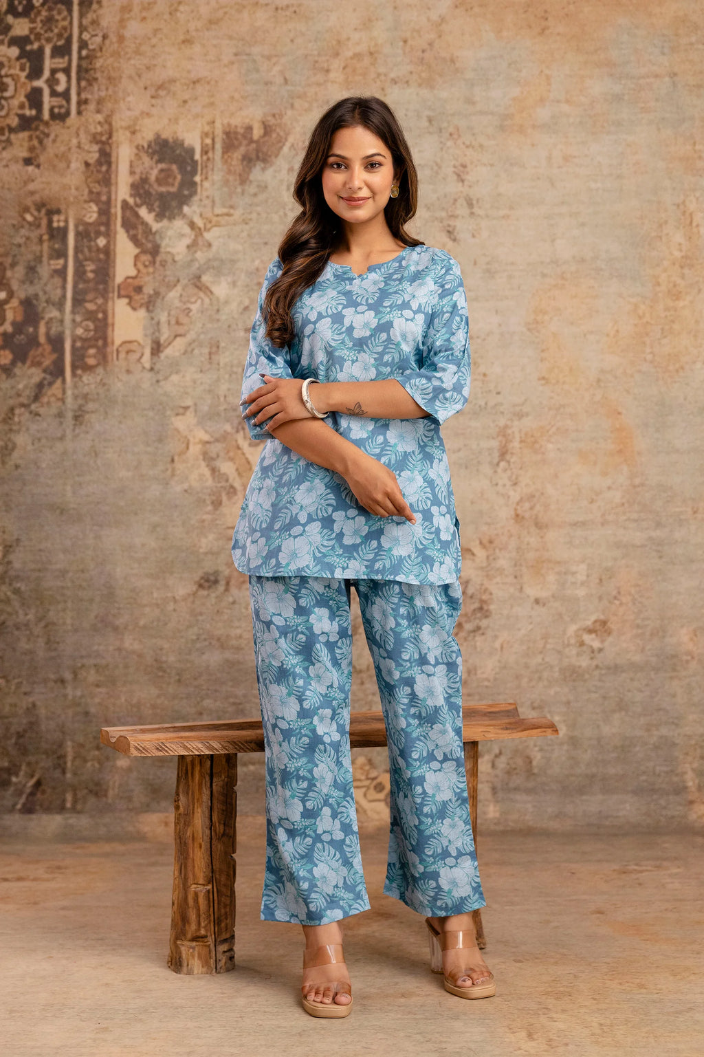 Blue Blossom Cotton Night Suit for Women – Ultra-Soft Relaxed Fit