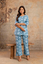 Blue Blossom Cotton Night Suit for Women – Ultra-Soft Relaxed Fit