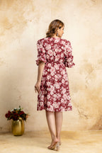 Elegant Cotton Fit & Flare Maroon Floral Dress