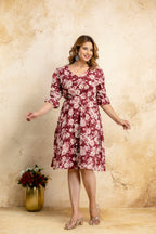 Elegant Cotton Fit & Flare Maroon Floral Dress