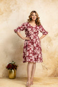Elegant Cotton Fit & Flare Maroon Floral Dress