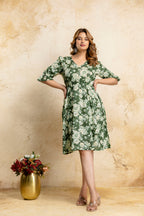 Botanical Bloom Fit & Flare Green Dress